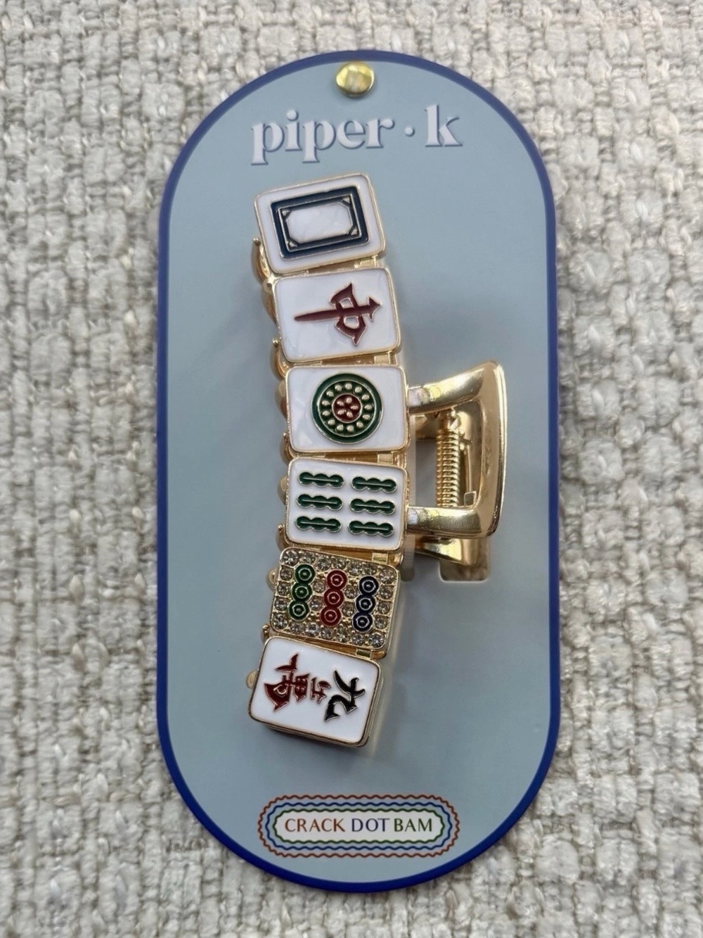 Piper K Mahjong Tile Hair Clip Metal Claw Crack Dot Bam Game Night Party New